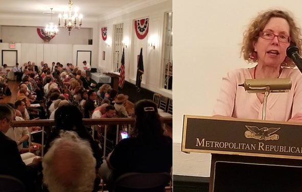 Heather Mac Donald, right, a Manhattan Institute Fellow and New York Times bestselling author, speaks to attendees at Metropolitan Republican Club in New York City on Wednesday, November 14, 2018. (Photos: People's Pundit Daily/PPD)