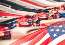 Buying American Made Cars. Supporting the American auto industry and economy photomontage with automobiles and the American Flag. (Photo: AdobeStock)