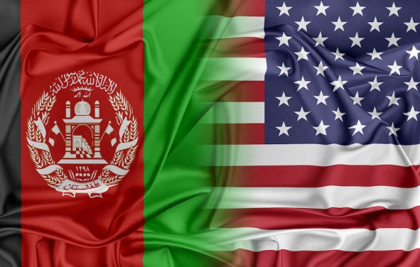 U.S.-Afghan relations depicted in a graphic concept of blended flags of the U.S. and Afghanistan. (Photo: AdobeStock)