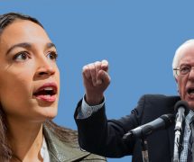 Representative Alexandria Ocasio-Cortez, D-N.Y., left, and Senator Bernie Sanders, D-I-Vt., right, graphic concept.