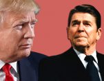 Presidents Donald Trump, left, and Ronald Reagan, right, graphic concept.