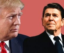 Presidents Donald Trump, left, and Ronald Reagan, right, graphic concept.