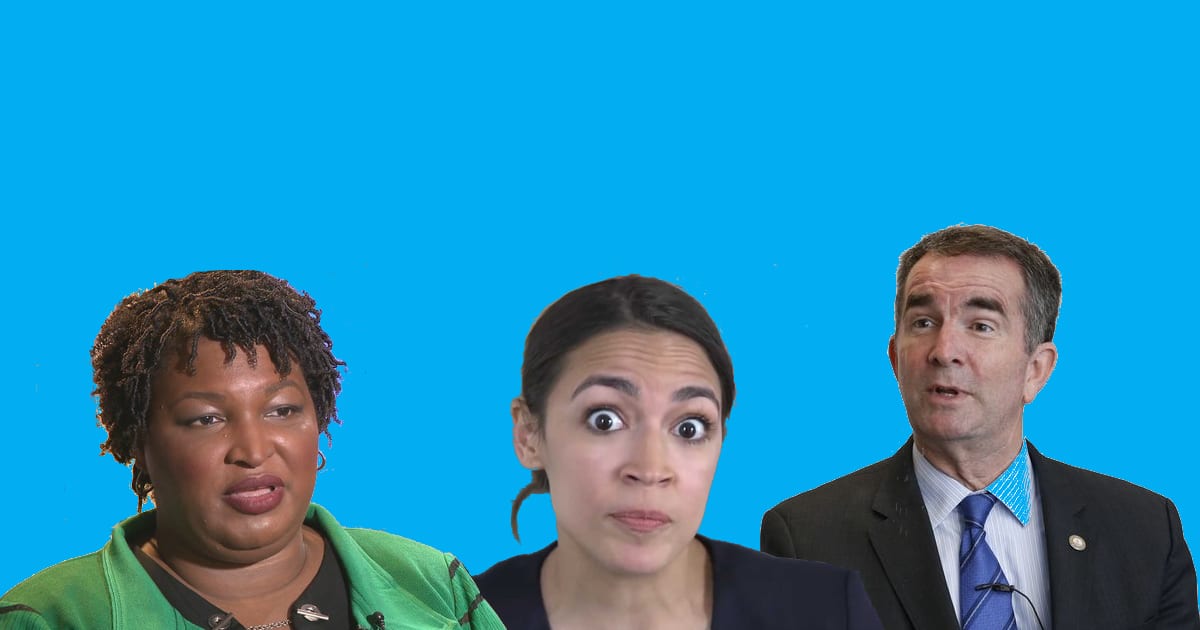 Stacey Abrams, left, Alexandria Ocasio-Cortez, center, Ralph Northam, right, graphic depiction.