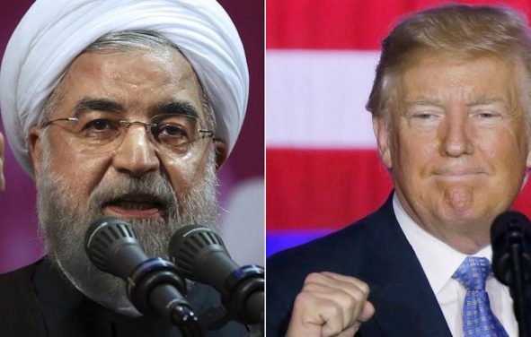 U.S. President Donald Trump, left, speaks about tax reform on Wednesday September 27, 2017. Iranian President Hassan Rouhani, right, speaks in a campaign rally for May 19, 2017.