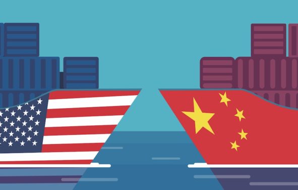 U.S.-China trade and trade war concept illustrated by vector of two cargo ships. (Photo: AdobeStock)