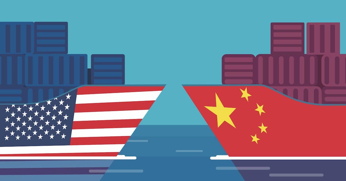 U.S.-China trade and trade war concept illustrated by vector of two cargo ships. (Photo: AdobeStock)