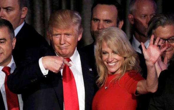 Donald J. Trump, left, with campaign manager Kellyanne Conway, right. (Photo: Reuters)