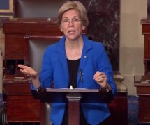 Senator Elizabeth Warren gives remarks on the Senate floor on June 22, 2017 after the release of the Senate Republicans' health care bill.