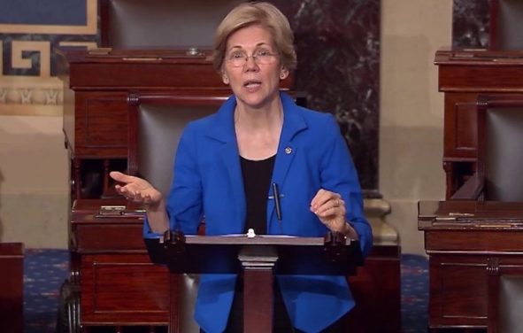 Senator Elizabeth Warren gives remarks on the Senate floor on June 22, 2017 after the release of the Senate Republicans' health care bill.