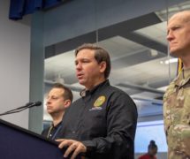 Republican Florida Governor Ron DeSantis briefs reporters on preparations ahead of Hurricane Dorian on August 31, 2019.