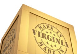 Manufacturing Export Wooden Crate, reading Made in Virginia. 3D Illustration for Fifth District Manufacturing Survey for the Federal Reserve Bank of Richmond. (Photo: AdobeStock)