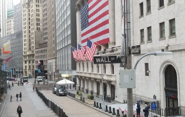 The New York Stock Exchange (NYSE) from the corner of Wall Street Nassau Street during the Conoravirus (COVID-19) outbreak on March 19, 2020. (Photo: People's Pundit Daily)