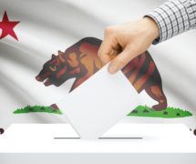 Voting, elections and state polls concept: Ballot box with state flag in the background - California. (Photo: AdobeStock)