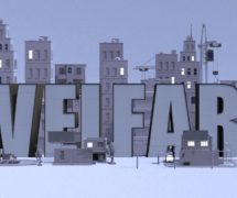 Welfare lettering, illustration 3d rendering city. (Photo: AdobeStock)