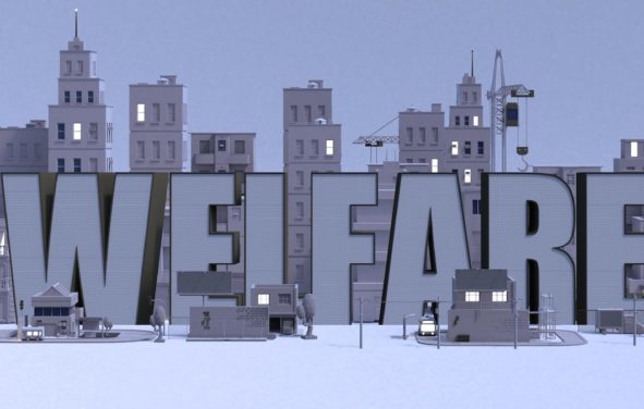 Welfare lettering, illustration 3d rendering city. (Photo: AdobeStock)