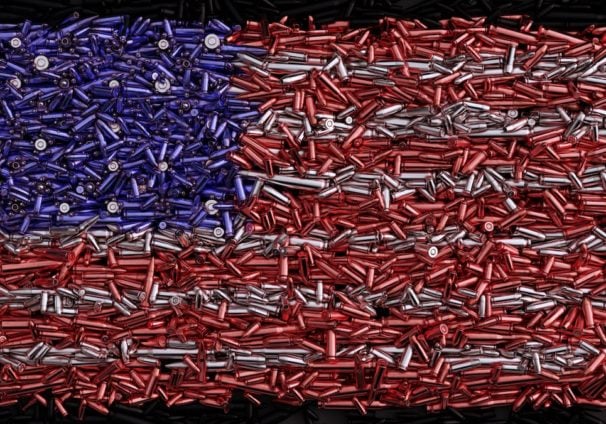 A 3D illustration of an American Flag formed out of bullets. (Photo: AdobeStock)