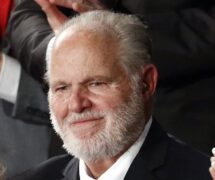 Rush Limbaugh stands for applause after receiving the Presidential Medal of Freedom from President Donald J. Trump during the State of the Union in January 2020.